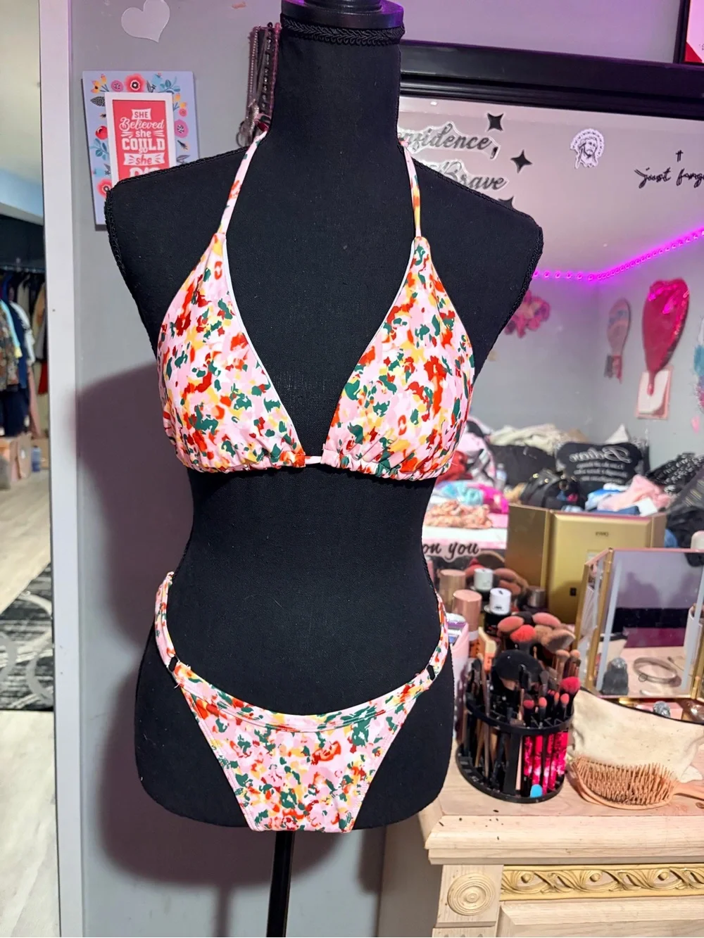 NWT 3-Piece Floral Bikini & Matching Ruffle Cover Up Set-S